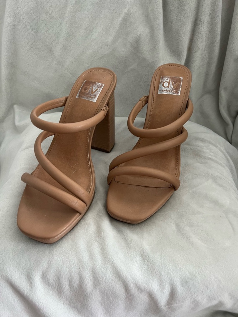 DV by Dolce Vita Nude Tan Triple-Strap Block Heel Sandals